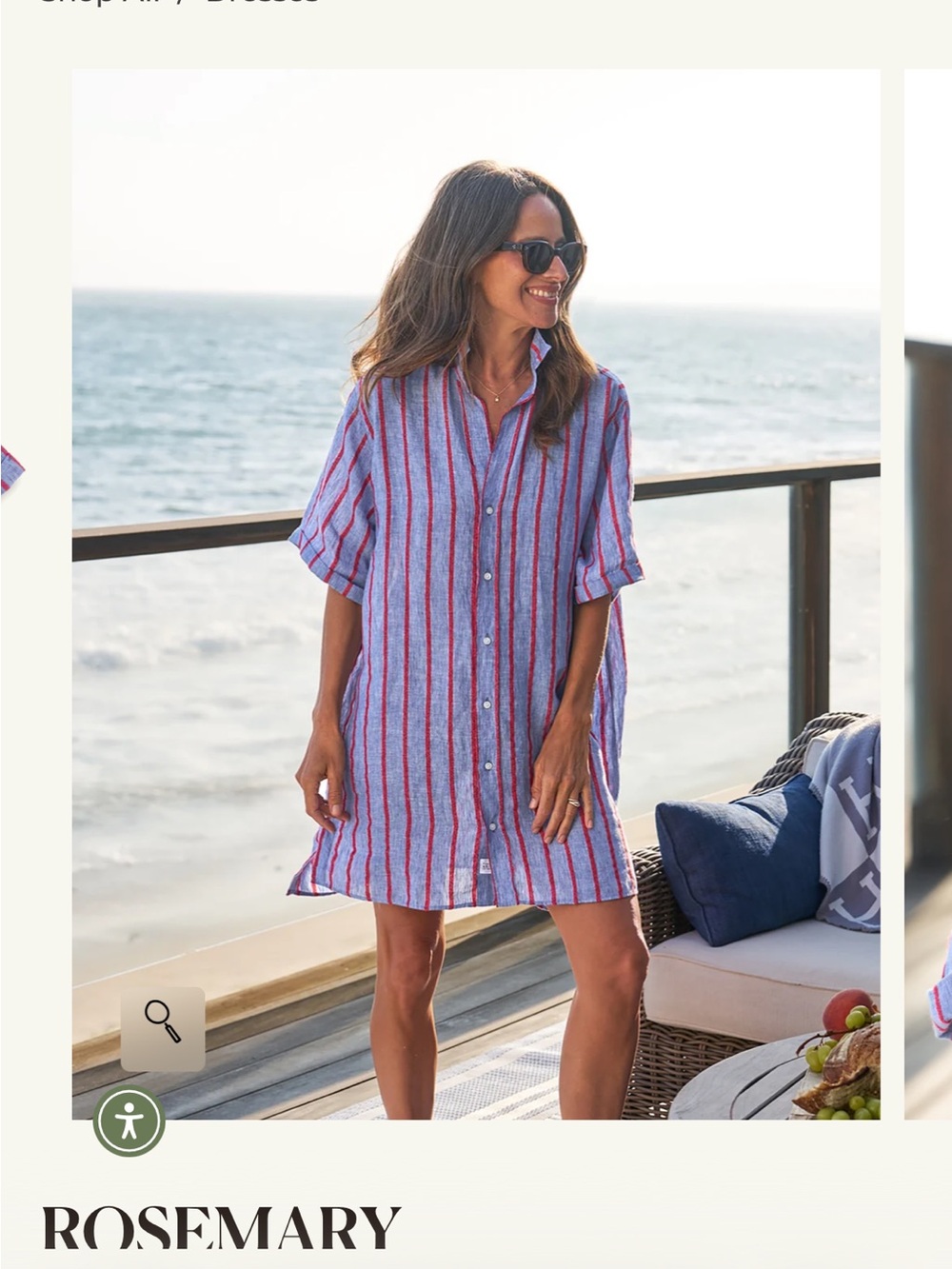 Frank & Eileen Blue with Red-Striped Linen Button-Up Dress| Rosemary